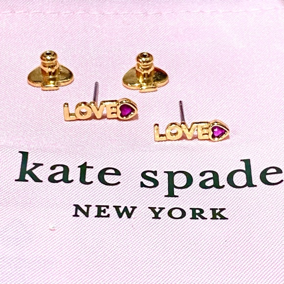 Kate Spade New York Gold Love You, Mom Love Mini Studs ~ Red Heart Rhinestones - Picture 8 of 9